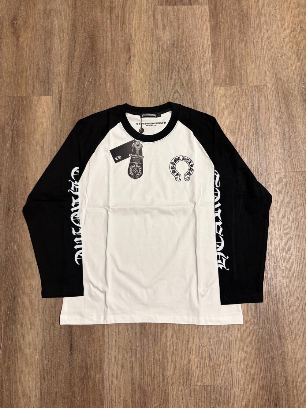 Chrome Hearts Black & White Raglan Long Sleeve Tee with Logo Prints